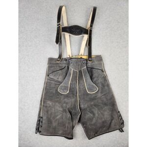 Vtg German Lederhosen Suede Leather Bavarian Shorts Octoberfest Suspenders SMALL